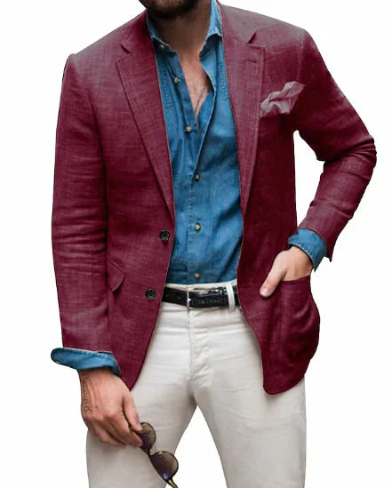 Jon - men's linen blazer beach wedding casual tailored fit solid color single breasted two buttons